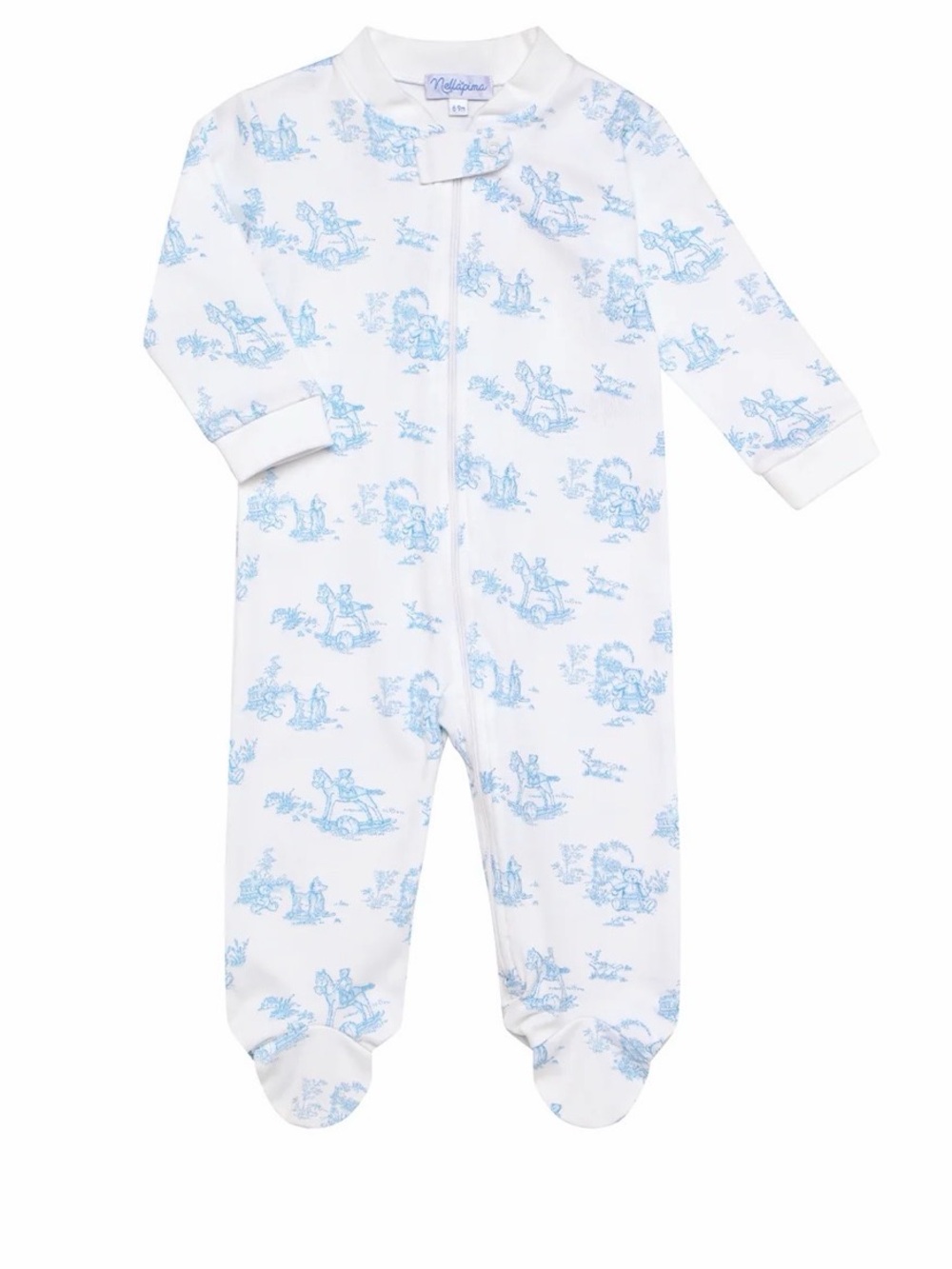 NELLAPIMA Blue Toile Zipper Footie - 3-6M